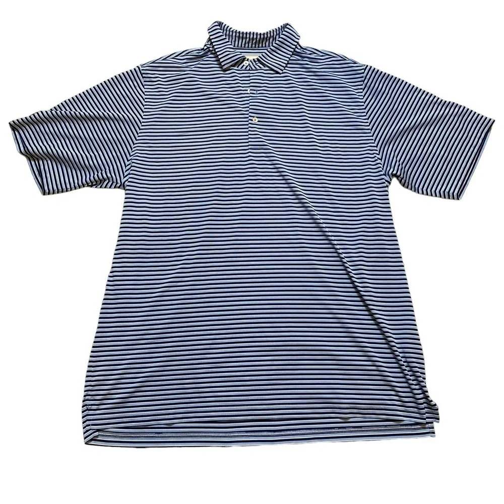 Donald Ross Polo Shirt Mens Large Blue Stripe Short Sleeve Active Polyester Golf - Picture 1 of 6
